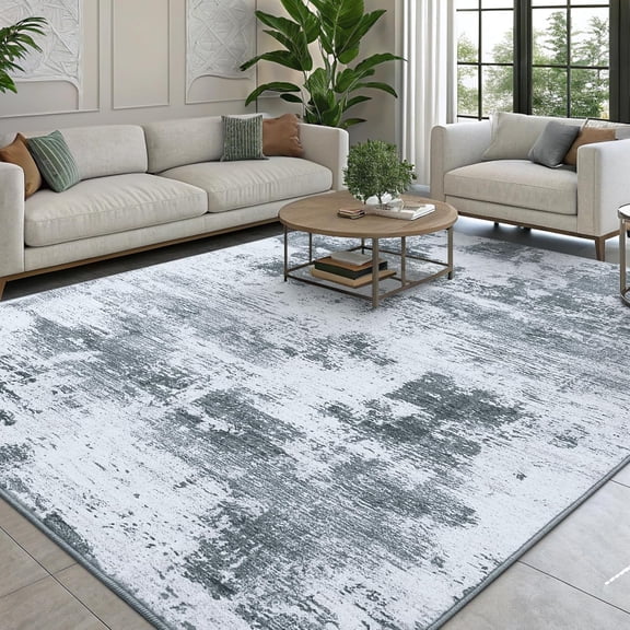 Buganda Area Rug for Living Room 8'X10', Washable Artificial Wool Area Rug, Low Pile Non-Slip Carpet for Bedroom Office Dining Room, Grey