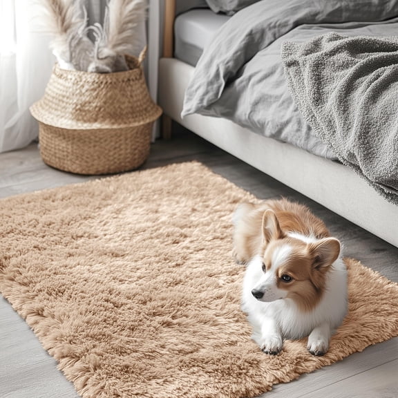 Buganda Area Rugs for Living Room 2'X3', Soft and Fluffy Shaggy Carpet for Pets, Machine Washable Floor Rugs for Bedroom, Camel