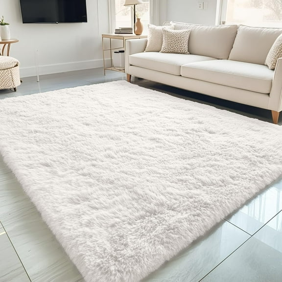 Buganda Area Rugs for Living Room 5'X8', Soft and Fluffy Shaggy Carpet for Pets, Machine Washable Floor Rugs for Bedroom, Cream