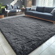 Buganda Area Rugs for Living Room 5X8, Soft and Fluffy Shaggy Carpet for Pets, Machine Washable Floor Rugs for Bedroom, Grey