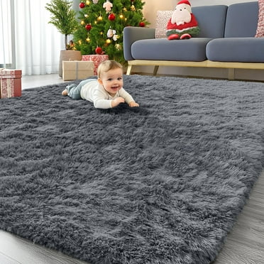 Buganda Area Rugs for Living Room 5'X8', Soft and Fluffy Shaggy Carpet for Kids and Pets, Machine Washable Floor Rugs for Bedroom, Grey