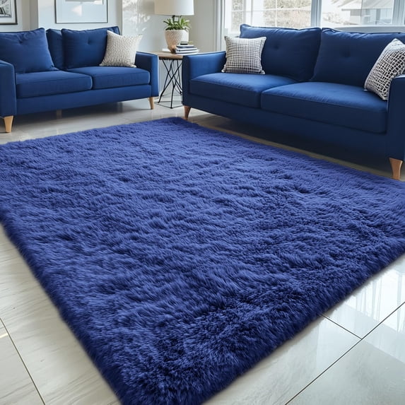 Buganda Area Rugs for Living Room 5'X8', Soft and Fluffy Shaggy Carpet for Pets, Machine Washable Floor Rugs for Bedroom, Navy