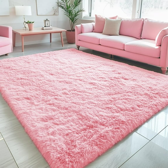 Buganda Area Rugs for Living Room 5'X8', Soft and Fluffy Shaggy Carpet for Pets, Machine Washable Floor Rugs for Bedroom, Pink