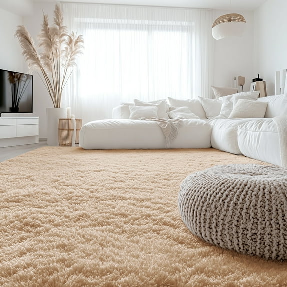 Buganda Area Rugs for Living Room 8'X10', Soft and Fluffy Shaggy Carpet for Pets, Machine Washable Floor Rugs for Bedroom, Camel
