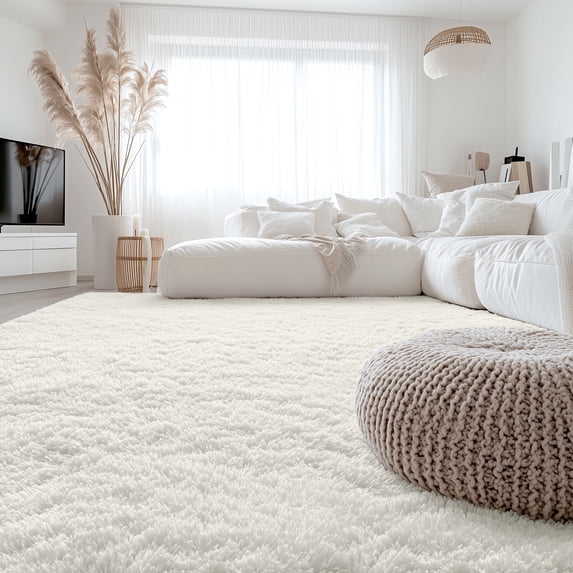 Buganda Area Rugs for Living Room 8'X10', Soft and Fluffy Shaggy Carpet for Pets, Machine Washable Floor Rugs for Bedroom, Cream