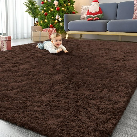 Buganda Area Rugs for Living Room 9'X12', Soft and Fluffy Shaggy Carpet for Pets, Machine Washable Floor Rugs for Bedroom, Coffee