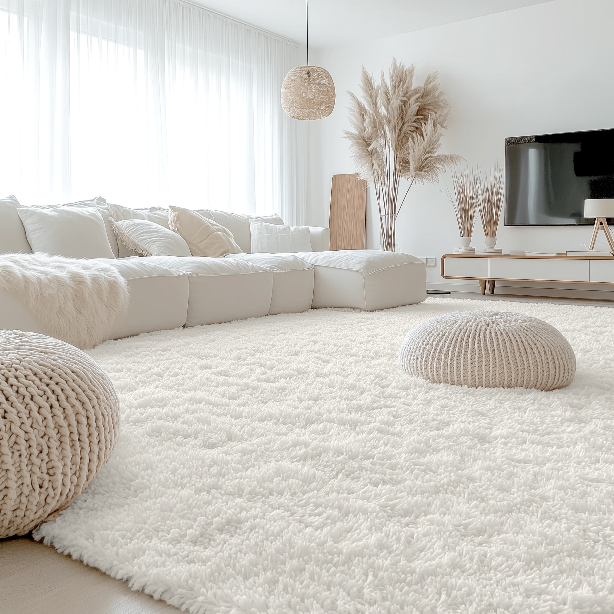 Buganda Area Rugs for Living Room 9'X12', Soft and Fluffy Shaggy Carpet for Pets, Machine Washable Floor Rugs for Bedroom, Cream