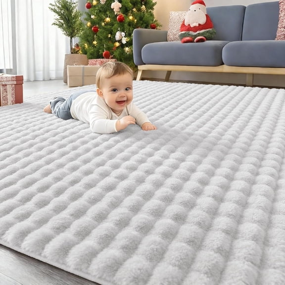 Buganda Area Rugs for Living Room, Soft Shaggy Rug for Bedroom , Non Slip Machine Washable Carpet, Light Grey, 5'x7'