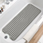 Buganda Bath Mat for Tub Non Slip, Extra Long Bath Mat with Drain Holes and Suction Cups, Machine Washable Shower Mat, 39"x15", Clear Grey