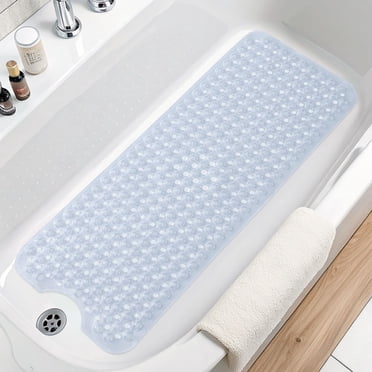 Buganda Bath Mat for Tub Non Slip, Extra Long Bath Mat with Drain Holes and Suction Cups, Machine Washable Shower Mat, 39"x15", Clear