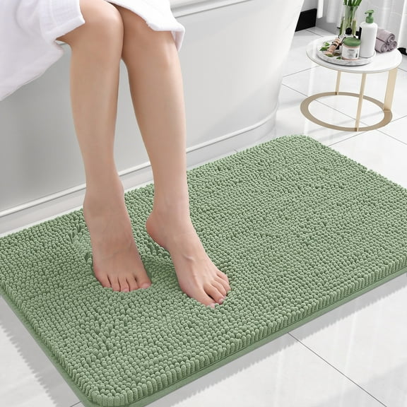 Buganda Bathroom Rugs 24x16, Quick Dry Machine Washable Chenille Bath Mats with Rubber Backing, Sage Green