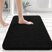 Buganda Bathroom Rugs 30x20, Quick Dry Machine Washable Chenille Bath Mats with Rubber Backing, Black