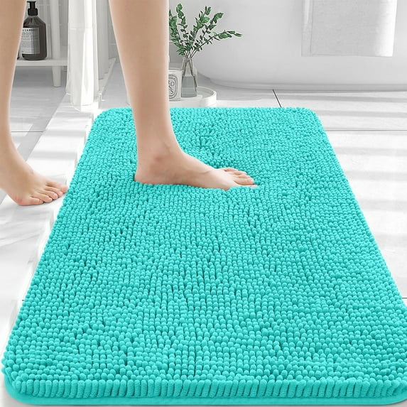 Buganda Bathroom Rugs 30x20, Quick Dry Machine Washable Chenille Bath Mats with Rubber Backing, Teal