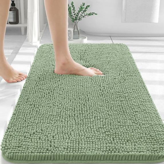 Buganda Bathroom Rugs 36x24, Quick Dry Machine Washable Chenille Bath Mats with Rubber Backing, Sage Green
