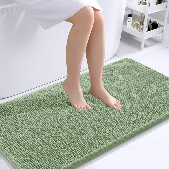 Buganda Bathroom Rugs 44x24, Quick Dry Machine Washable Chenille Bath Mats with Rubber Backing, Sage Green