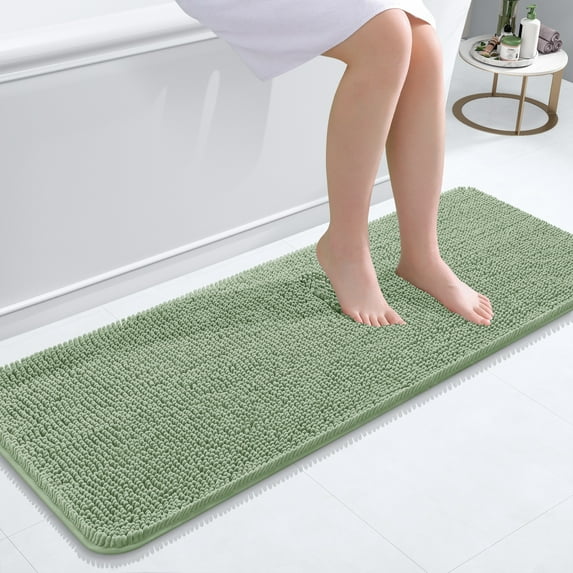 Buganda Bathroom Rugs 47x17, Quick Dry Machine Washable Chenille Bath Mats with Rubber Backing, Sage Green