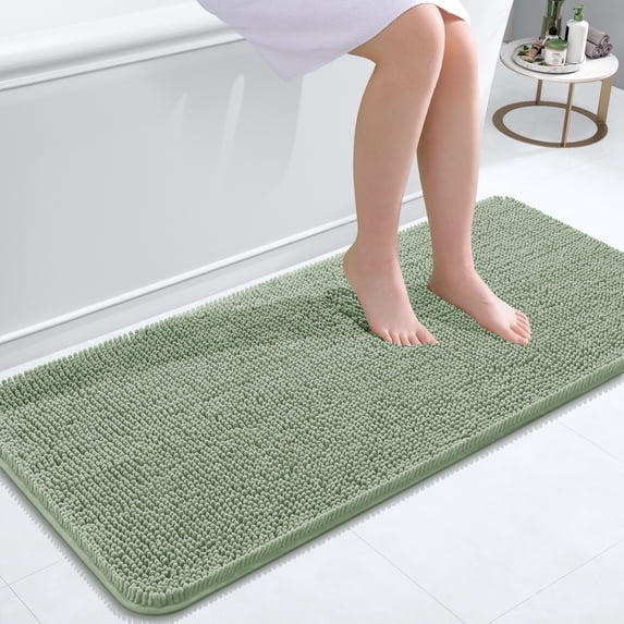 Buganda Bathroom Rugs 47x20, Quick Dry Machine Washable Chenille Bath Mats with Rubber Backing, Sage Green