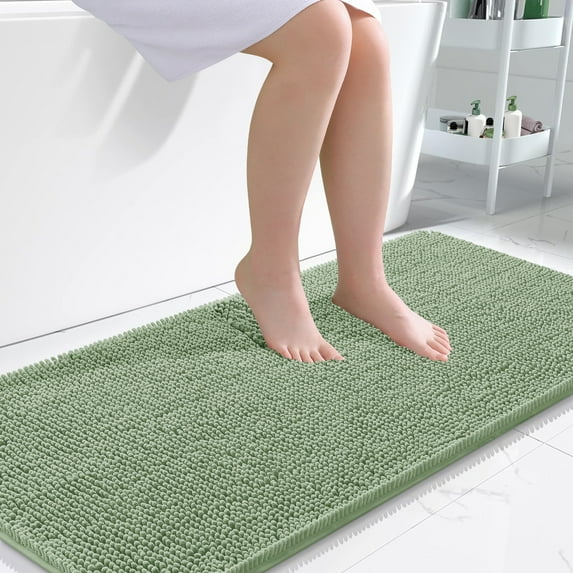 Buganda Bathroom Rugs 47x24, Quick Dry Machine Washable Chenille Bath Mats with Rubber Backing, Sage Green