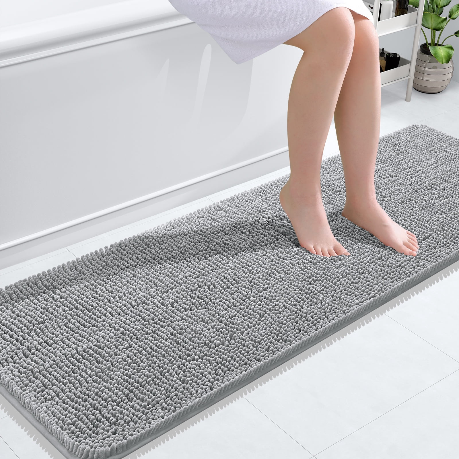 Buganda Bathroom Rug 59x20, Light Grey Bath Mat with Rubber Backing ...