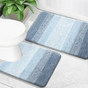 Buganda Bathroom Rugs Sets 2 Pieces, Soft Absorbent Microfiber Bath Mat And U-Shaped Contour Toilet Rug, Non-Slip Washable Bath Rugs (24"x16"+24"x20", Blue)