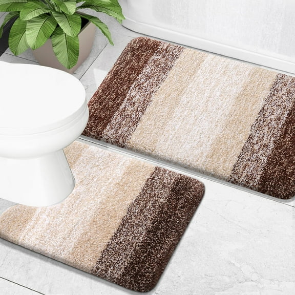 Buganda Bathroom Rugs Sets 2 Pieces, Soft Absorbent Microfiber Bath Mat And U-Shaped Contour Toilet Rug, Non-Slip Washable Bath Rugs (24"x16"+24"x20", Brown)