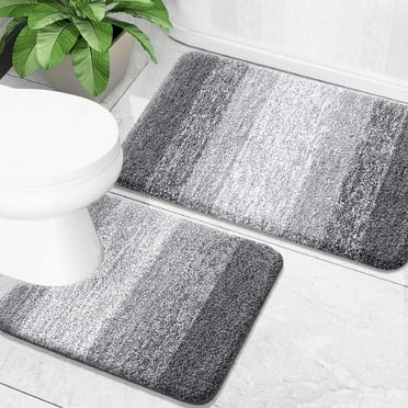 Buganda Bathroom Rugs Sets 2 Pieces, Soft Absorbent Microfiber Bath Mat And U-Shaped Contour Toilet Rug, Non-Slip Washable Bath Rugs (24"x16"+24"x20", Grey)