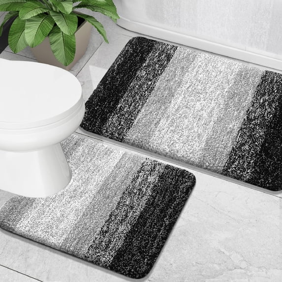 Buganda Bathroom Rugs Sets 2 Pieces, Soft Absorbent Microfiber Bath Mat And U-Shaped Contour Toilet Rug, Non-Slip Washable Bath Rugs (30"x20"+24"x20", Black)