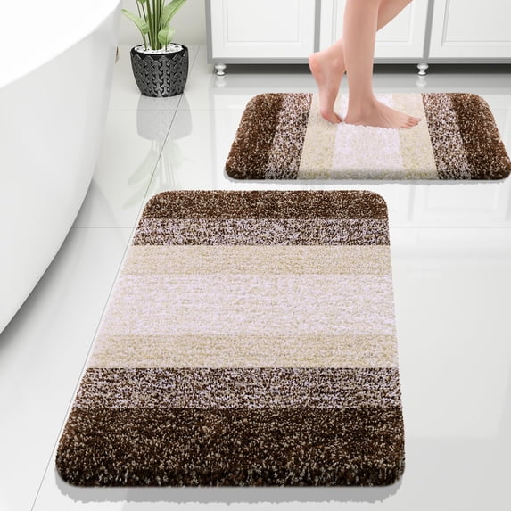 Buganda Bathroom Rugs Sets 2 Pieces, Soft Absorbent Microfiber Bath Mats, Non-Slip Machine Washable Bath Carpets (30"x20"+24"x16", Brown)