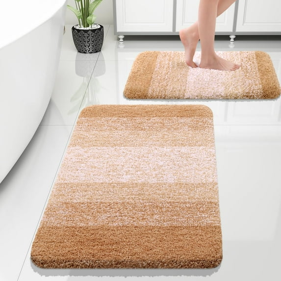 Buganda Bathroom Rugs Sets 2 Pieces, Soft Absorbent Microfiber Bath Mats, Non-Slip Machine Washable Bath Carpets (30"x20"+24"x16", Beige)