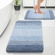 Buganda Bathroom Rugs Sets 2 Pieces, Soft Absorbent Microfiber Bath Mats, Non-Slip Machine Washable Bath Carpets (30"x20"+24"x16", Blue)