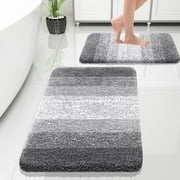 Buganda Bathroom Rugs Sets 2 Pieces, Soft Absorbent Microfiber Bath Mats, Non-Slip Machine Washable Bath Carpets (30"x20"+24"x16", Grey)