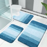 Buganda Bathroom Rugs Sets 3 Pieces, Soft Absorbent Microfiber Bath Mats and U-Shaped Contour Toilet Rug, Non-Slip Machine Washable Bath Rugs, Peacock Blue