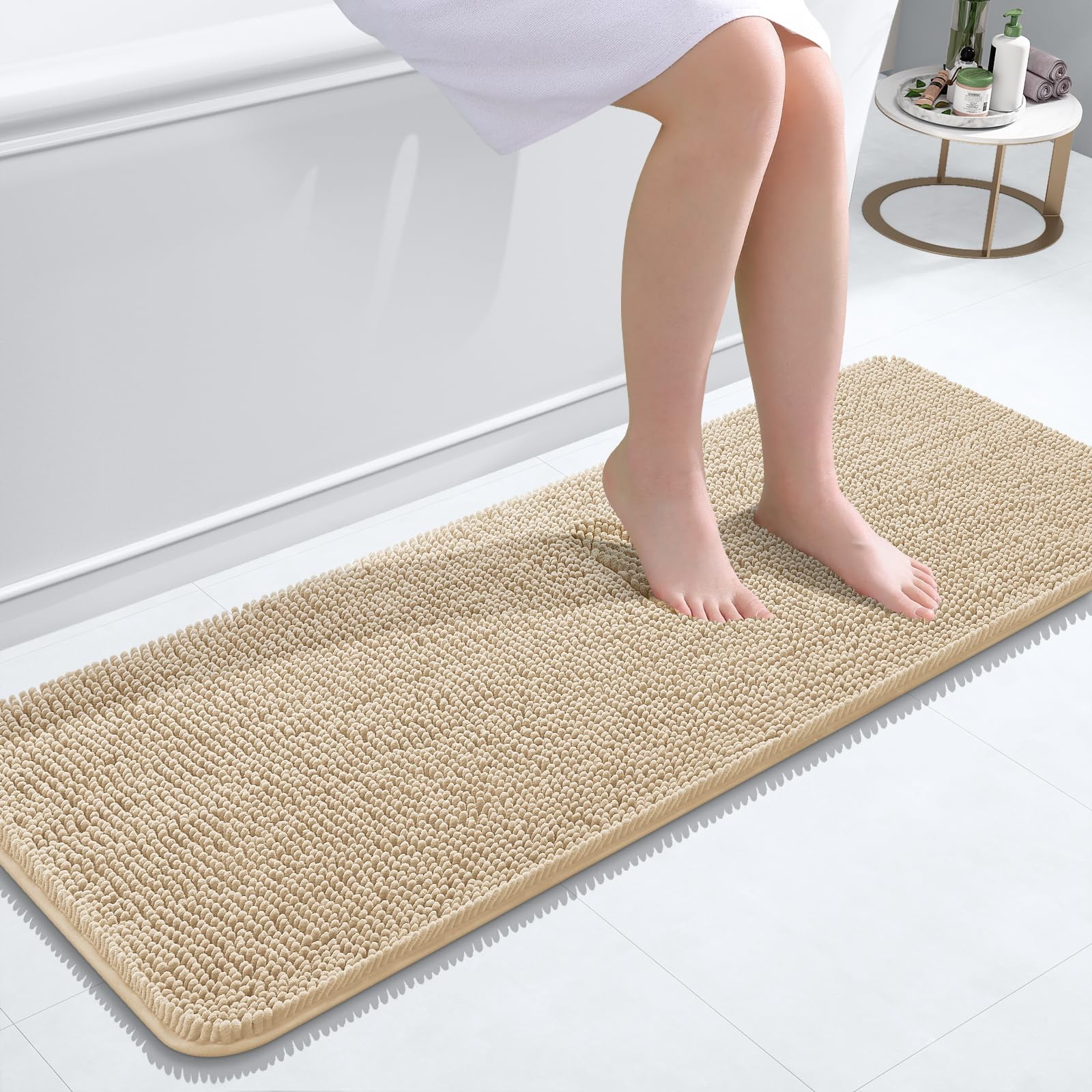 COCOER Chenille Bath Mat 24"x59" – Super Absorbent, Quick Dry, Non-Slip Rubber Backing (Navy) 2 thumbnail image
