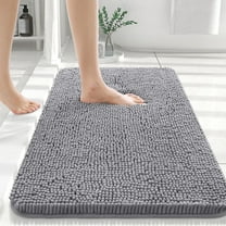 Buganda Bathroom Rugs 30x20, Quick Dry Machine Washable Chenille Bath Mats with Rubber Backing, Grey