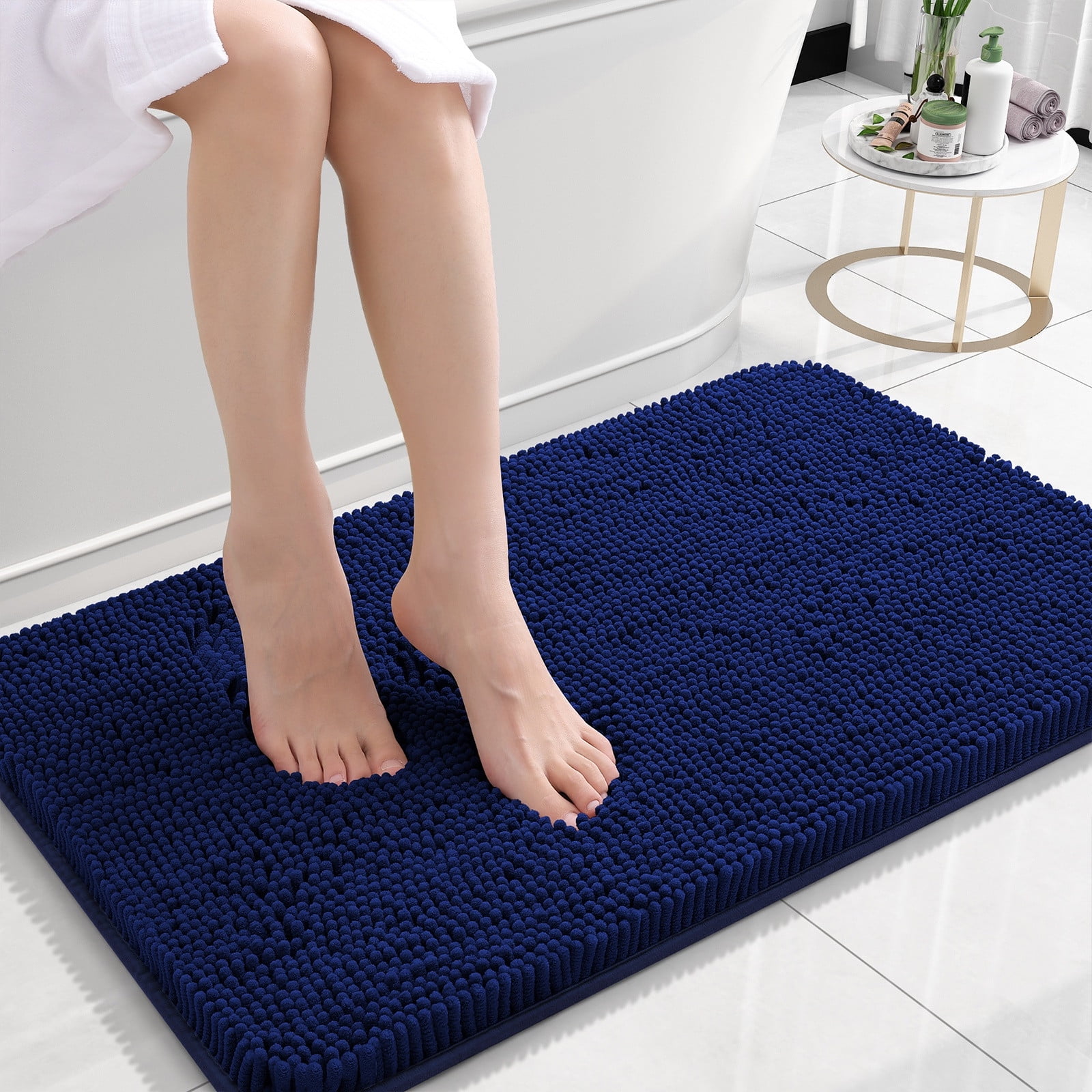 Walmart Black Friday Deals 2025 Buganda Bathroom Rugs 24x16, Quick Dry Machine Washable Chenille Bath Mats with Rubber Backing, Navy Blue