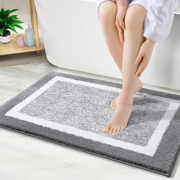 Buganda Bathroom Rugs and Mats, Extra Soft and Absorbent Microfiber Bath Mats, Non-Slip Shaggy Bath Carpets, 16x24, Grey