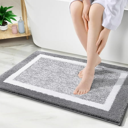 Buganda Bathroom Rugs and Mats, Extra Soft and Absorbent Microfiber Bath Mats, Non-Slip Shaggy Bath Carpets, 20x30, Grey