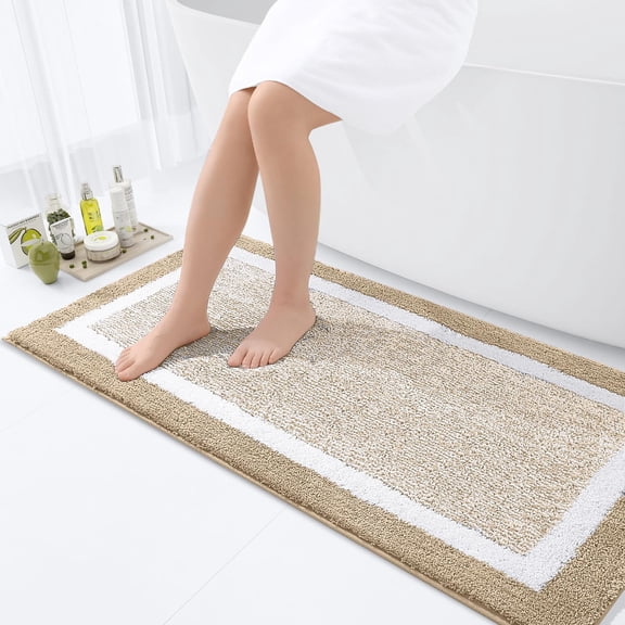 Buganda Bathroom Rugs and Mats, Extra Soft and Absorbent Microfiber Bath Mats, Non-Slip Shaggy Bath Carpets, 24x47, Beige
