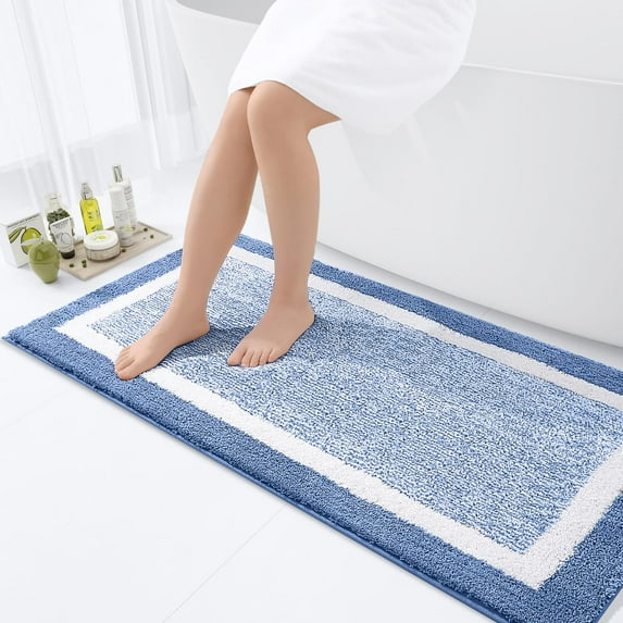 Buganda Bathroom Rugs and Mats, Extra Soft and Absorbent Microfiber Bath Mats, Non-Slip Shaggy Bath Carpets, 24x47, Blue