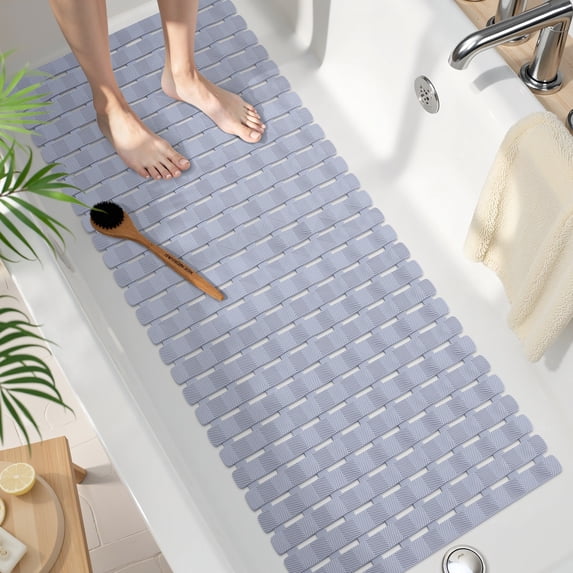 Buganda Bathtub Mats Non Slip 39"x16", Long Bath Mats for Tub with Drain Holes and Suction Cups, Machine Washable Shower Mats, Dark Grey