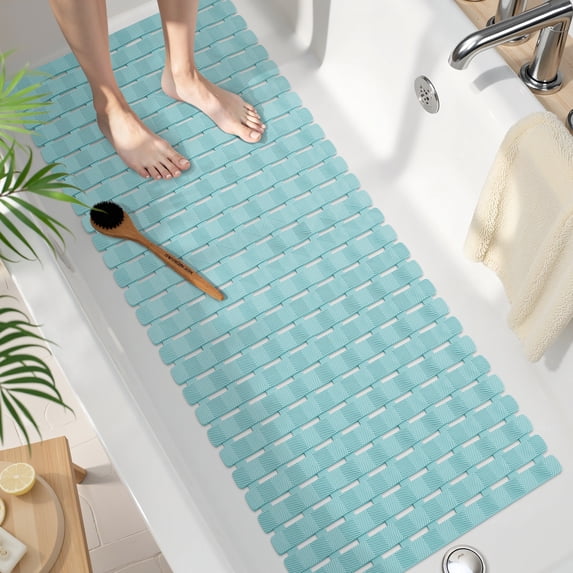 Buganda Bathtub Mats Non Slip 39"x16", Long Bath Mats for Tub with Drain Holes and Suction Cups, Machine Washable Shower Mats, Green