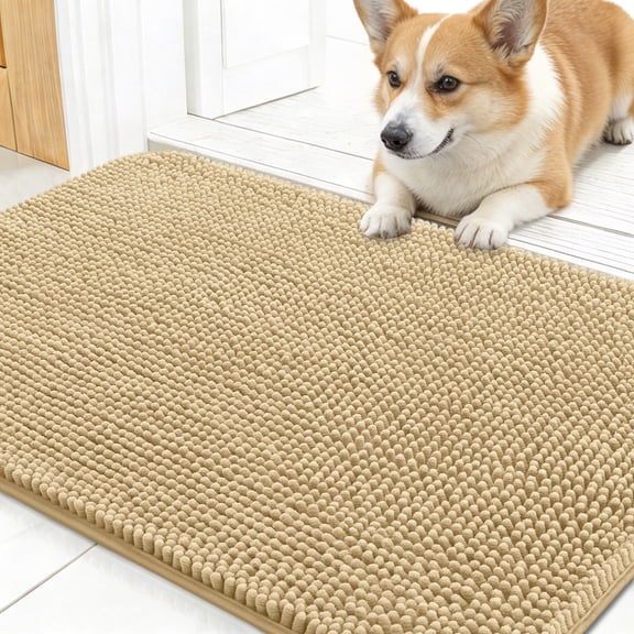 Buganda Dog Door Mats and Rugs, Washable Mat for Dog Paws, Absorbs Moisture and Dirt, Chenille Indoor Door Mats, 24x16, Beige