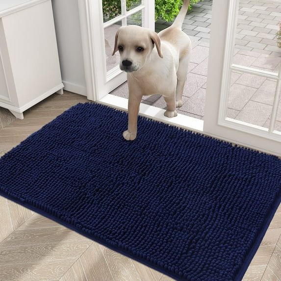 Buganda Dog Door Mats and Rugs, Washable Mat for Dog Paws, Absorbs Moisture and Dirt, Chenille Indoor Door Mats, 48x30, Navy Blue