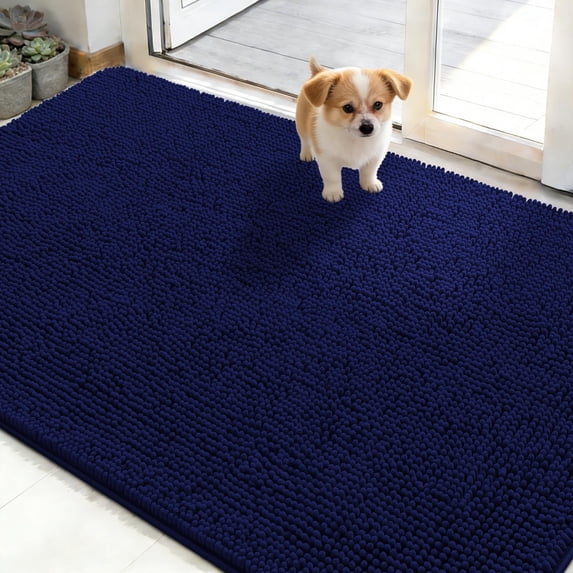 Buganda Dog Door Mats and Rugs, Washable Mat for Dog Paws, Absorbs Moisture and Dirt, Chenille Indoor Door Mats, 48x30, Navy Blue