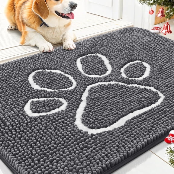 Buganda Dog Door Mats for Muddy Paws, Washable Dirt Trapper Front Door Rugs, Non-Slip Absorbent Chenille Indoor Doormats(30"x20", Dark Grey)