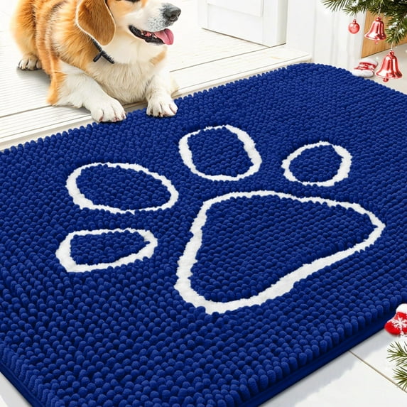 Buganda Dog Door Mats for Muddy Paws, Washable Dirt Trapper Front Door Rugs, Non-Slip Absorbent Chenille Indoor Doormats(30"x20", Navy)