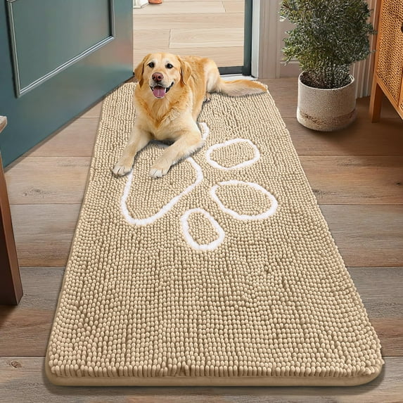 Buganda Dog Door Mats for Muddy Paws, Washable Dirt Trapper Front Door Rugs, Non-Slip Absorbent Chenille Indoor Doormats(48"x30", Beige)