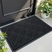 Buganda Door Mat Outside, Heavy Duty Dirt Trapper Doormat, Non Slip Low Profile Mat for Inside, 17"x30", Black