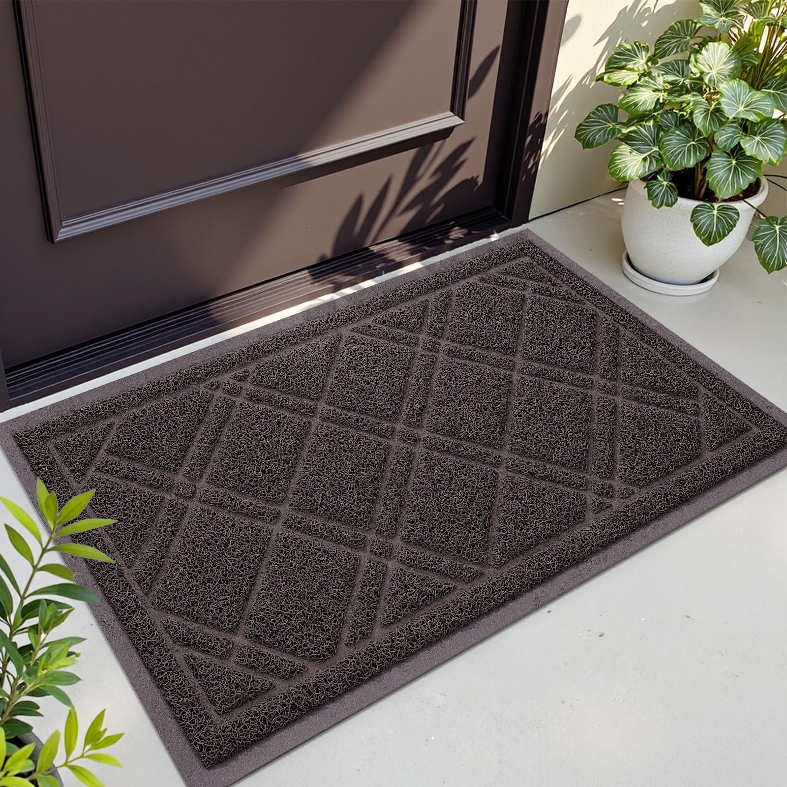 Buganda Door Mat Outside, Heavy Duty Dirt Trapper Doormat, Non Slip Low Profile Mat for Inside, 17"x30", Brown
