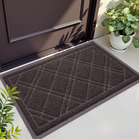 Buganda Door Mat Outside, Heavy Duty Dirt Trapper Doormat, Non Slip Low Profile Mat for Inside, 17"x30", Brown